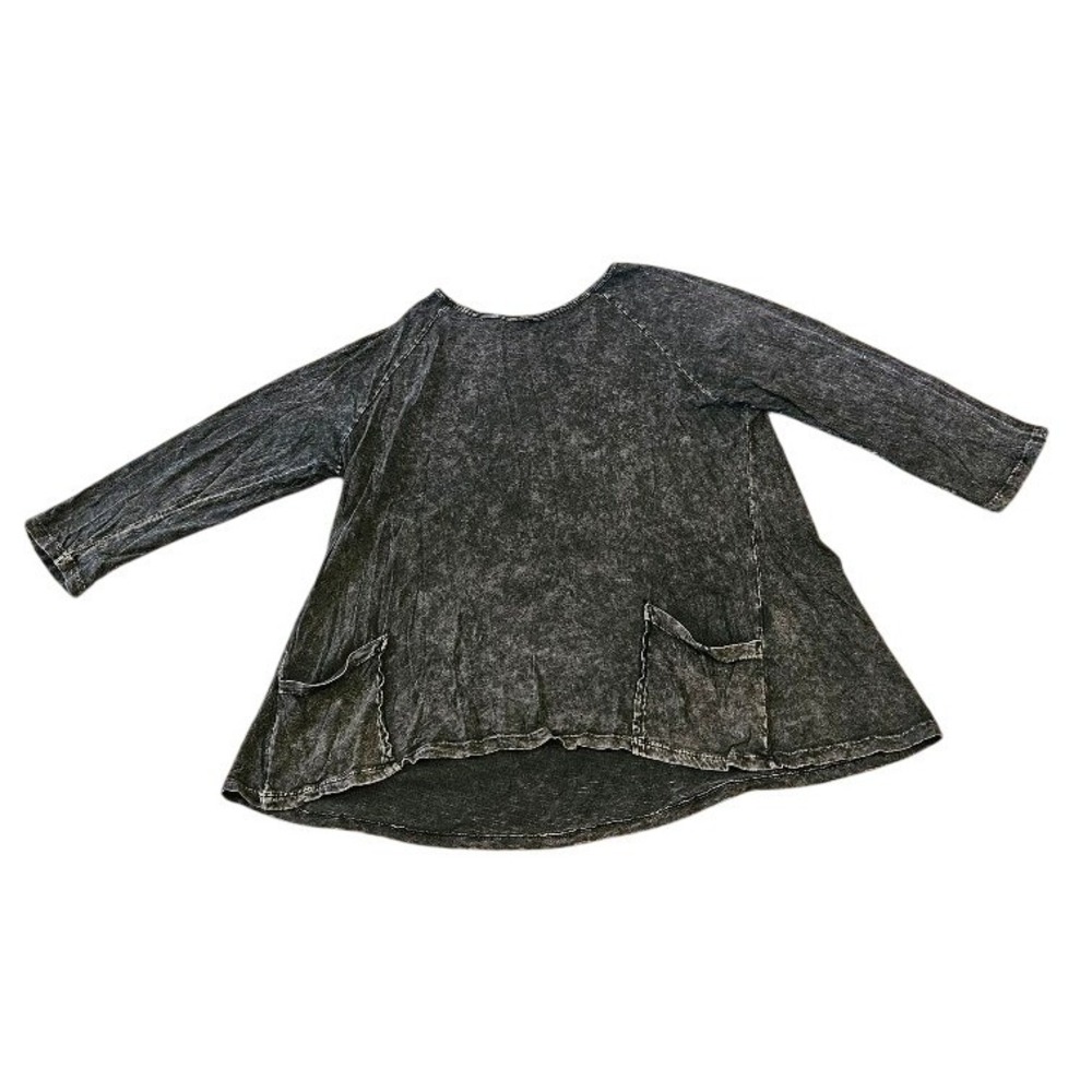 Jess & Jane Women XL Mineral Wash Tunic Top Gray Cotton Slub Pockets Shirt